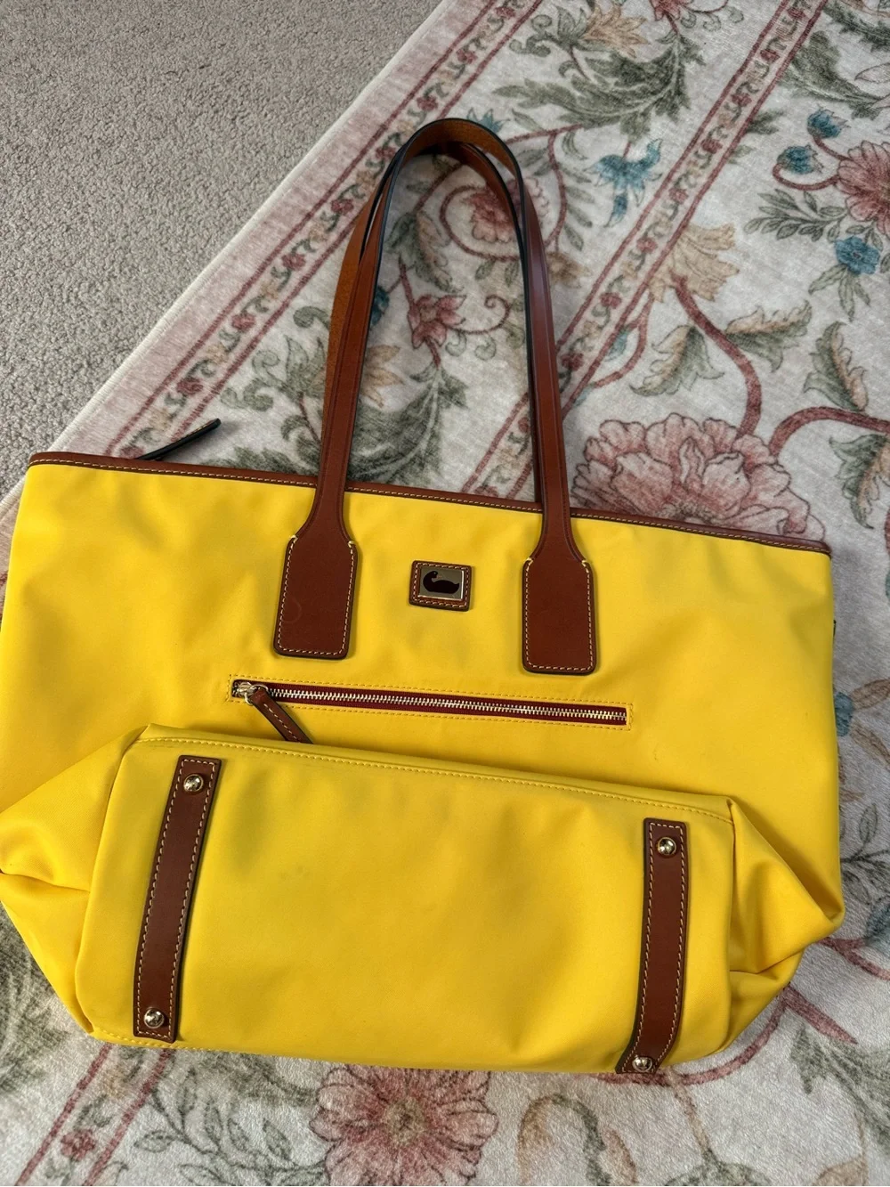 Dooney & Bourke Yellow Tote with Brown Leather Trim